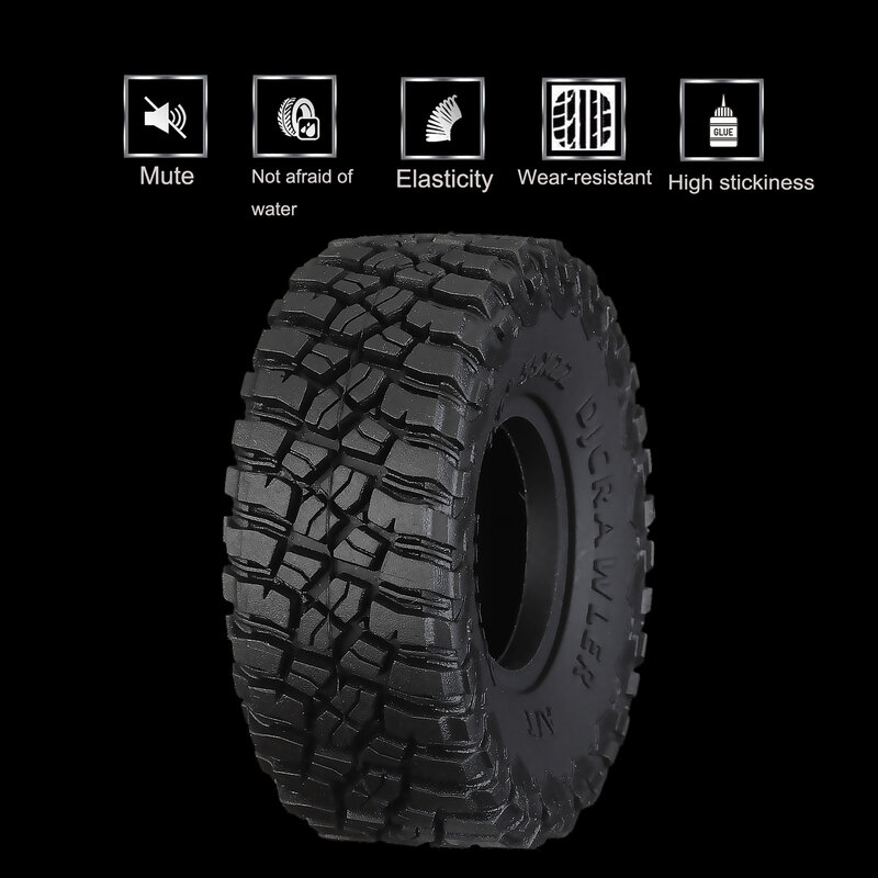 DJ 4PCS 1/24 1 Inch All Terrain Rainforest Butyl Rubber Tire with Liner Sponge for AXIAL SCX24 90081 FMS FCX24 Upgrading Parts