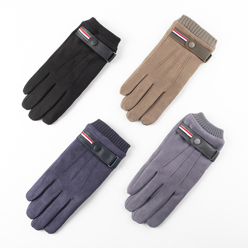 перчатки зимние мужские Мужские зимние перчатки, замшевые теплые перчатки с разрезом, военные перчатки с пальцами, утолщенные перчатки с пряжкой для вождения, лыжные мужские варежки для сенсорного экрана перчатки мужск