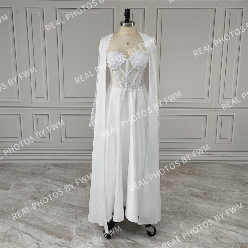Vestido de novia de manga larga con apliques de cuentas para mujer, bata de boda, vestido de noche, fotos reales, elegante, Gwons, 2024