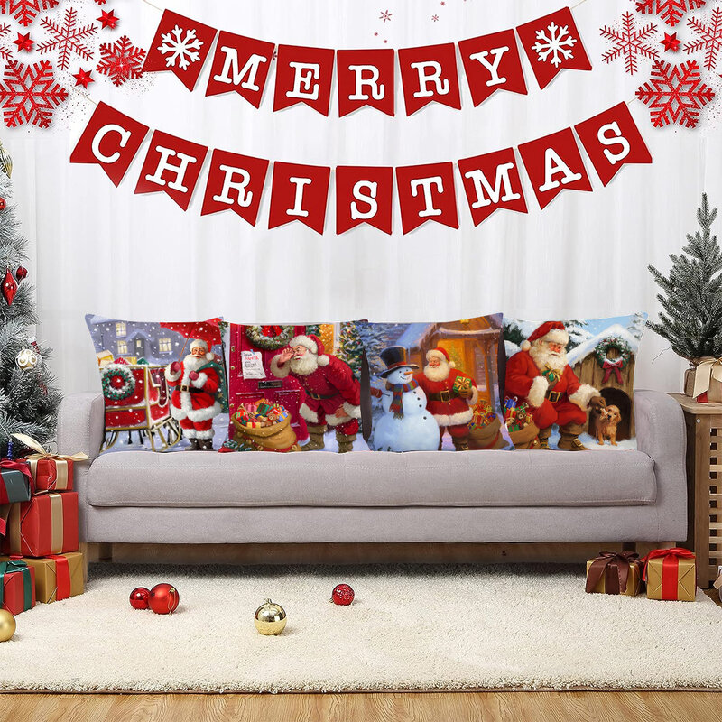 Juste de Coussin de Noël, Décorations pour la Maison, Taie d'Oreiller Ornementale, Cadeaux de Nouvel An 2024, 2025