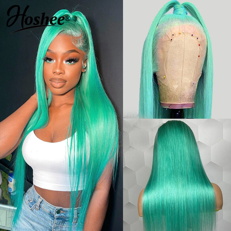 Brazilian Remy Glueless Ready To Go On Sale Straight Green Color T Part HD Lace Wigs 13X4 Human Hair Frontal Wig For Woman
