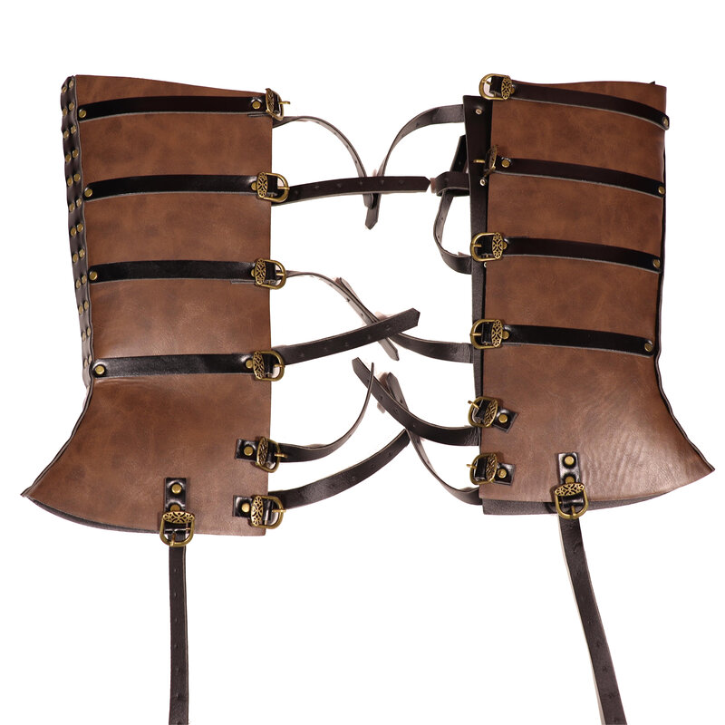 Medievale Steampunk ecopelle ghetta regolabile armatura gamba cavaliere vichingo copriscarpe moto per uomo donna Larp Cosplay