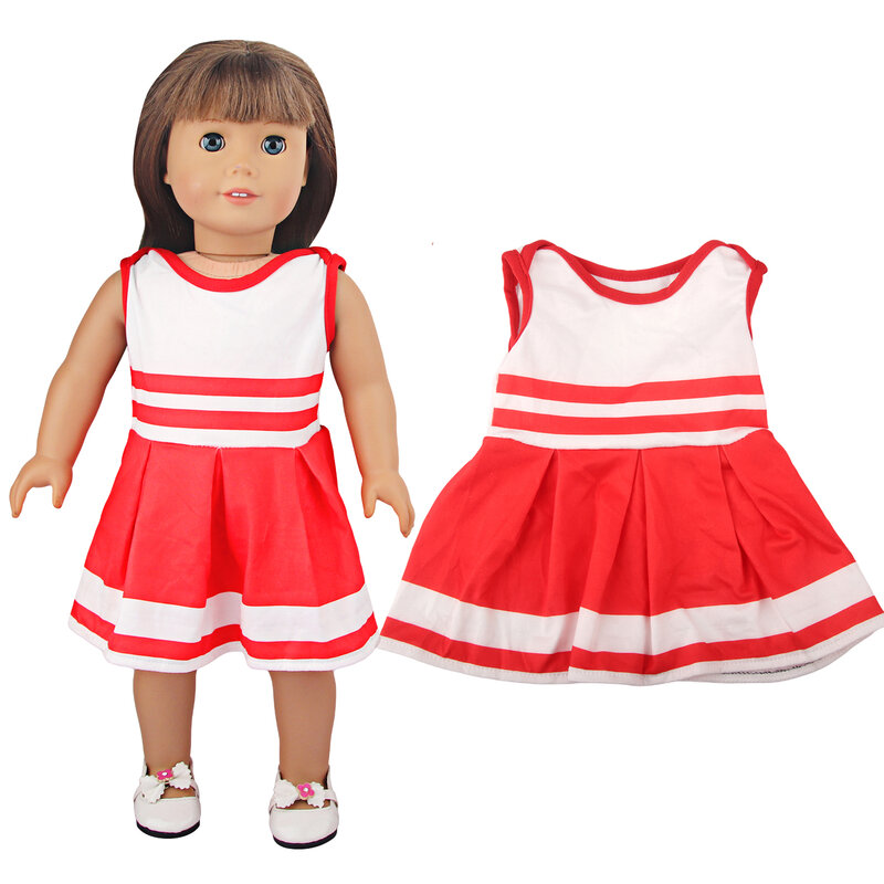 Noworodki ubrania dla lalki Fit American 18 Cal dziewczyna i 43cm lalki czerwony kolor sukienka w kwiaty akcesoria nasze pokolenie dla dzieci zabawka dla dziewczynek