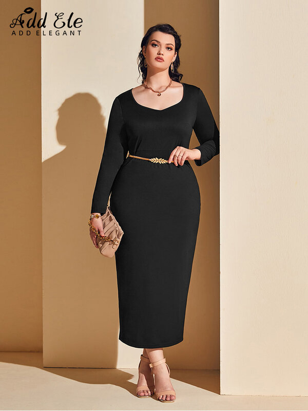 Add Elegant 2022 Autumn Plus Size Women's Dresses Solid Square Collar Rear Slit Woman Clothes Slim Waist Ankle-Length Dress B593