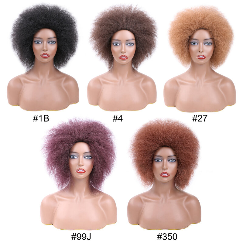Peruca sintética afro para mulheres negras yaki reta afro kinky encaracolado peruca curta reta peruca de cabelo africano natural cosplay perucas de cabelo