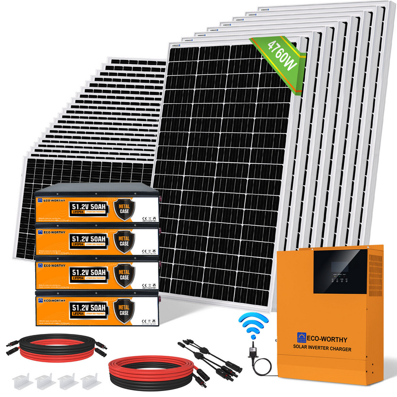 Sistema solar 4,7 kwh paquete completo 5 kwh inversor 10kwh batería de litio wifi-