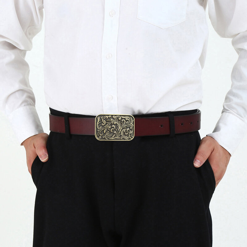 Hebilla de cinturón con patrón de hierba Tang para Hombre, Hebilla Floral, vaquero occidental, moda