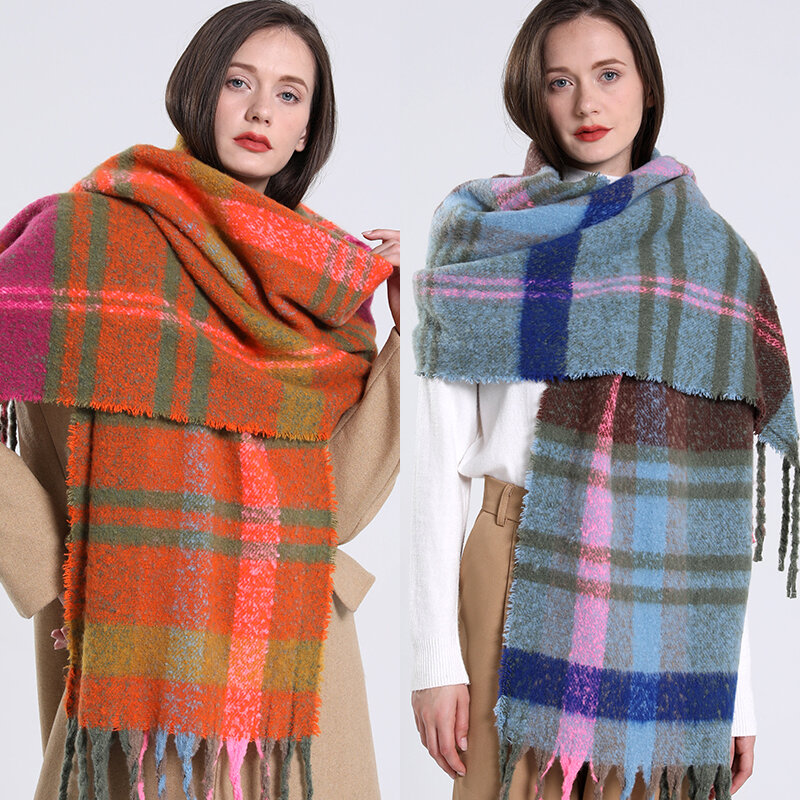 2022 NEW Luxury Cashmere Women Plaid Scarf Winter Warm Shawl and Wrap Bandana Pashmina Long Tassel Female Foulard Thick Blanket