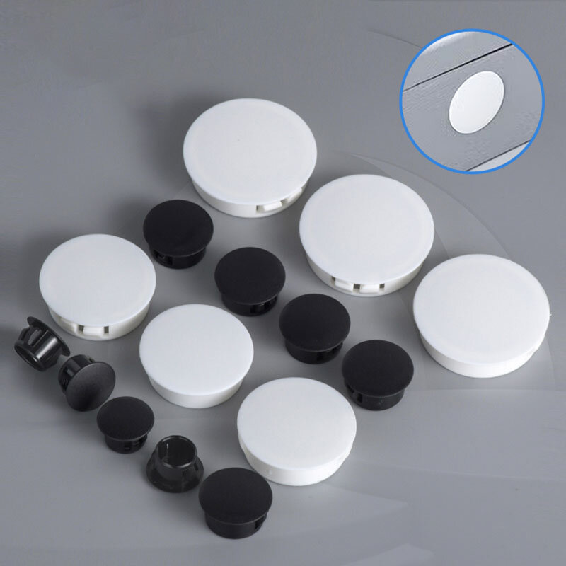 Tapón de plástico redondo, tapa de agujero, insertos a presión, tapón de 5mm-50mm, negro/blanco