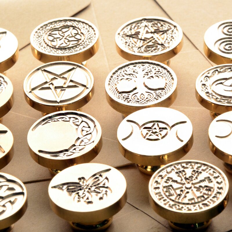 Sello de sello de cera, cabezal de latón de repuesto, dorado, sellos de cobre de 25mm, sello de cera de nudo celta wiccan