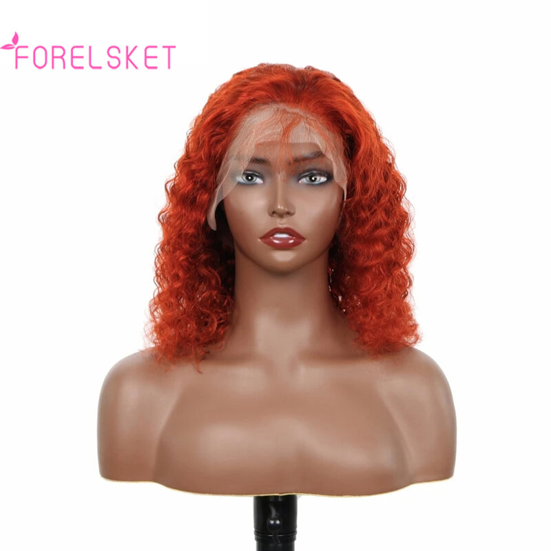 Wig Bob ombak dalam #350 oranye jahe 100% rambut Brasil 13x4/4x4 HD Wig renda rambut keriting bagian T renda rambut Remy 12/14/16 inci