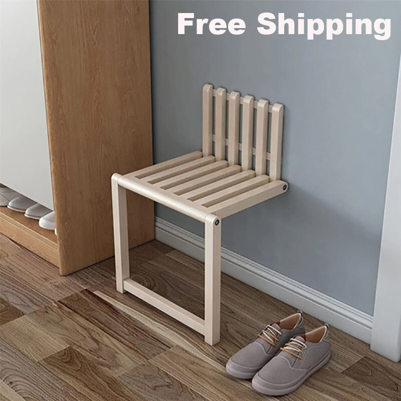 Folding Chair Wall Mounted Invisible Shoe Changing Stool Solid Wood Wall Seat Fold Away Stool Suitable For Various Occasions