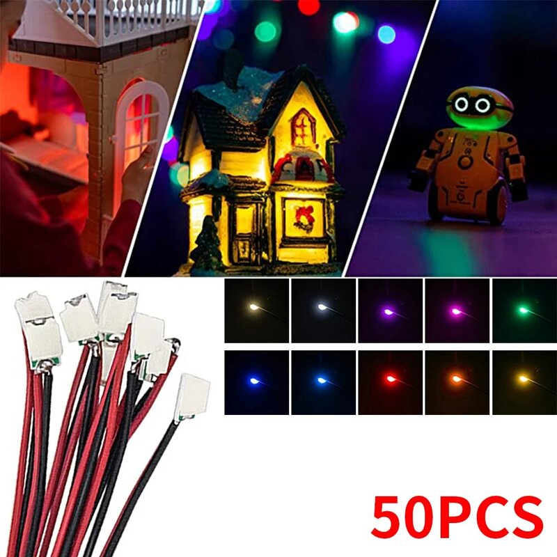 Lâmpada LED SMD com fio Chip pré-soldado, Micro Litz, Cenas modelo ferroviário, 0402, 0603, 30cm, 3V, 50 PCs/Lot