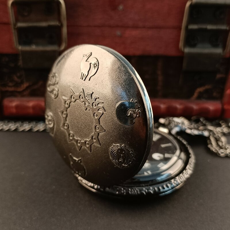 Vintage cheio caçador relógio de bolso de quartzo colar todo preto legal numeral romano digital pocketwatch