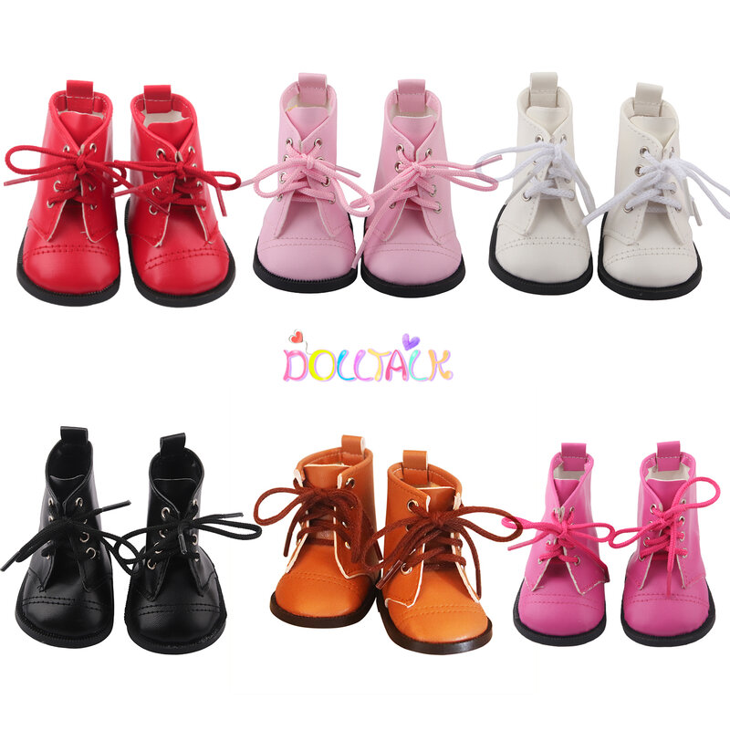 7 Cm Lace-up Leather Horse Riding Boots Fashion Doll Shoes For 18 inch American And 43Cm Baby New Born Girl Dolls Generation Toy