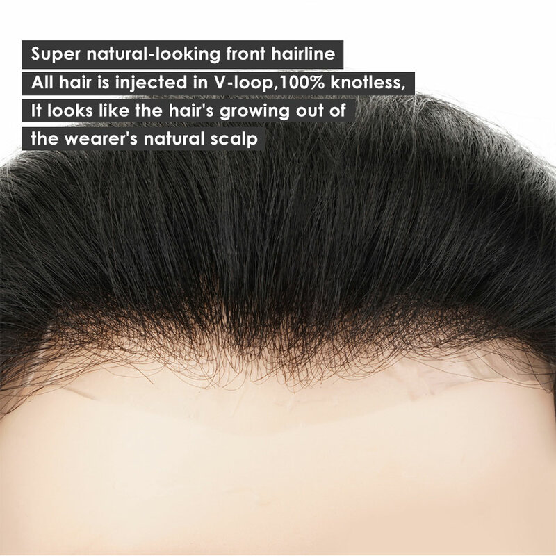 Front Mannen Toupet Man Pruik Natuurlijke Haarlijn 100% Menselijk Haar Frontale Mannelijke Pruik Volledige Skin Haarstukken Haarstukje Gratis Verzending zakya