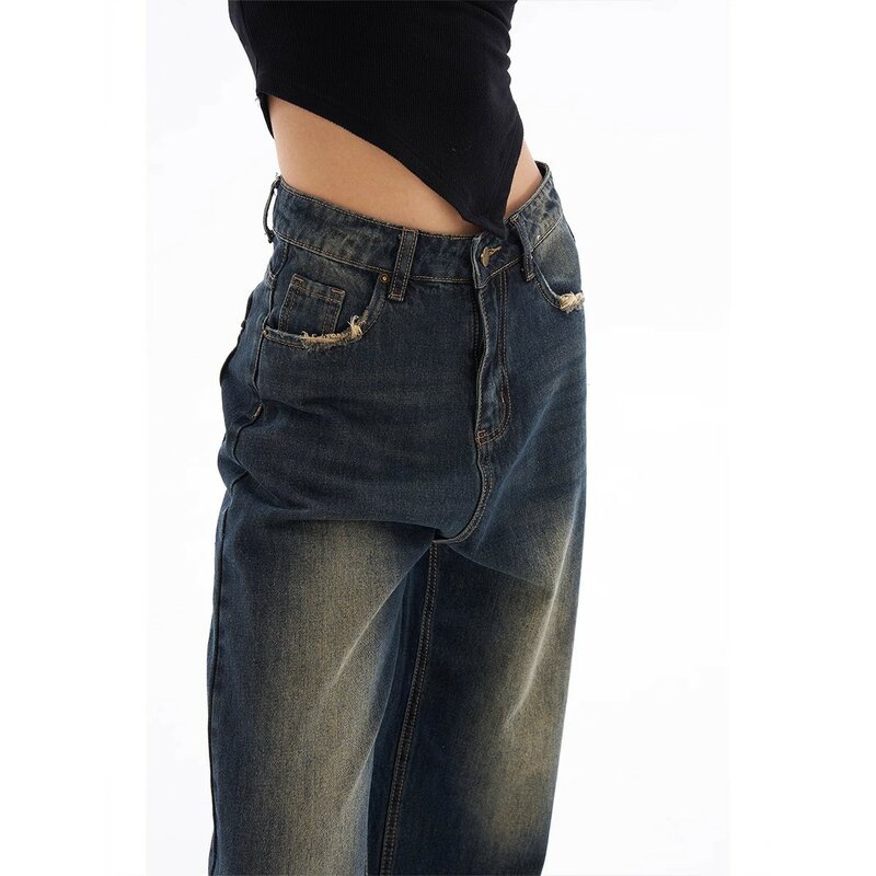 High Waist Women's Jeans Harajuku Vintage Style Streetwear All-match Loose Fashion Femme Wide Leg Denim Trousers