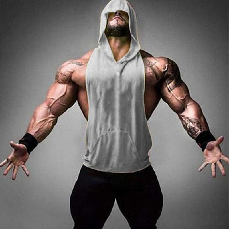 Marca roupas de ginásio dos homens musculação com capuz tanque superior algodão sem mangas colete de fitness moletom treino esportivo topos masculinos