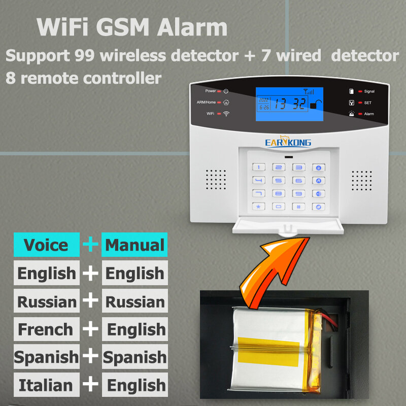 ホームバーグラーセキュリティアラームシステム、有線およびワイヤレス、Wi-Fi、gsm、スペイン語、フランス、英語、ロシア語、イタリア語言語、433MHz