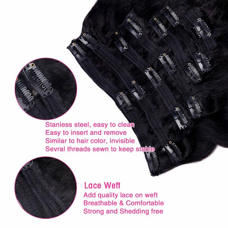 Extensions de cheveux brésiliens Body Wave à clipser pour femmes noires, 100% cheveux humains, double trame, 8 pièces, 120g, # 1B