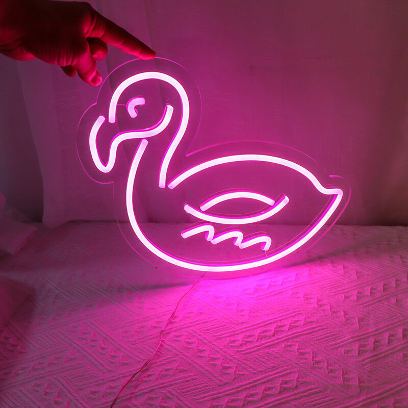 Signe néon led canard rose, signe animal pour chambre d'enfants, signe néon led flex