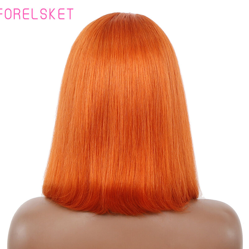 FORELSKET-peluca Bob naranja jengibre 350 para mujer, sin pegamento, predesplumada, cabello humano, cierre 6x4, corte recto corto