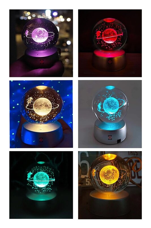 Color Changing Led Luminous Glass Saturn Girl Sphere Full Moon Lamp Crystal Ball And Gold Angel Pendant