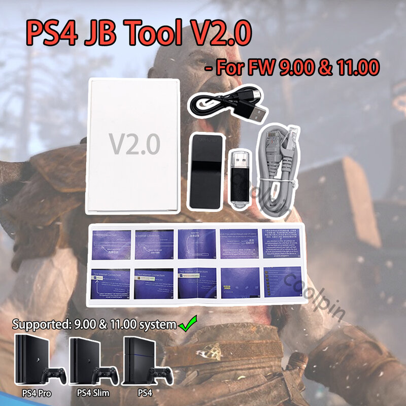 JB Adaptador USB para PS4, FW 9.0, 11.0 Sistema com Ethernet, Cabo Tipo-C, One-Key, JB Tool, Kit Mod