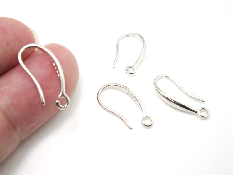 20pcs Earring Wires, Simple Earring Hooks, Earrings Making, Brass Ear Wire, Jewelry Supplies, 17x8.2mm, Silver Tone RP019