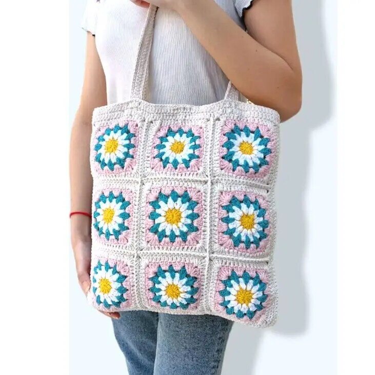 Alta qualidade resistente colorido mão-malha bolsa feminina lado pendurado saco praia saco diário saco de viagem saco de férias piquenique