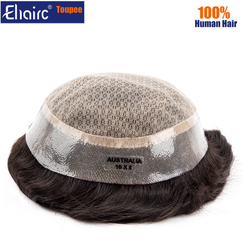 Peluca de cabello humano para hombre, tupé de doble capa con encaje de PU, transpirable, 100% Natural, Australia, venta