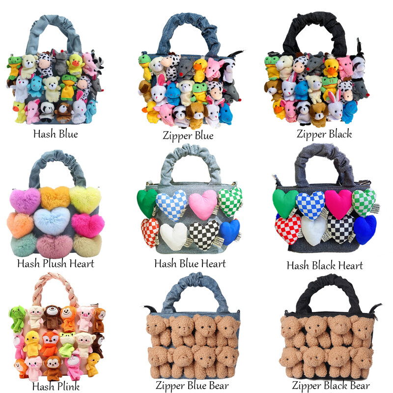 Mode Frauen Denim Eimer Cartoon Spielzeug Dekoration Handtaschen und Geldbörsen für Weibliche Nette Puppen Design Schulter Taschen Umhängetaschen