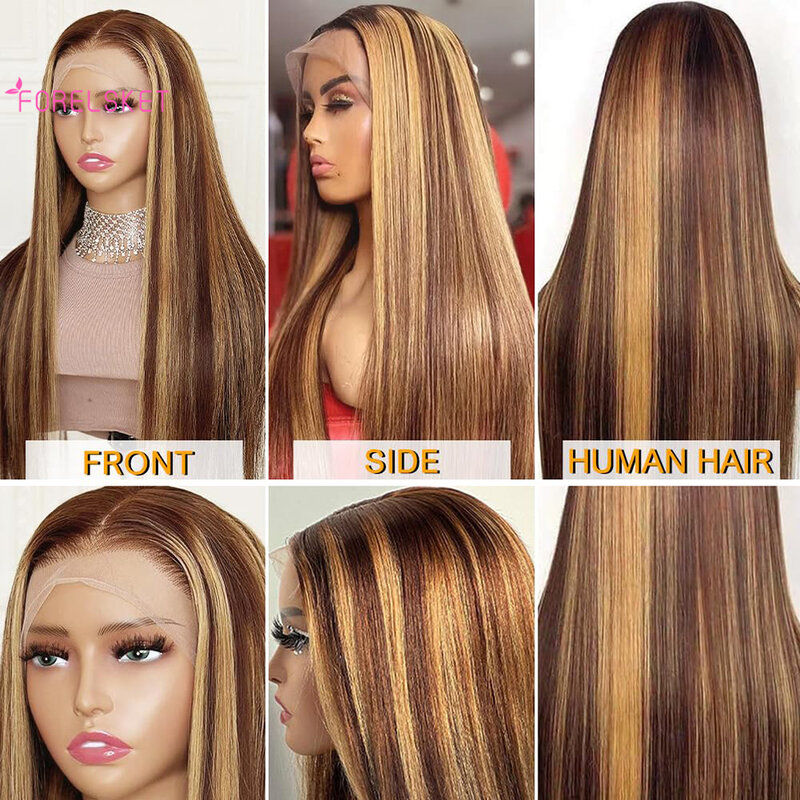Honey Blonde Lace Front Wig 13x4 HD Transparent 4/27 Highlight Ombre Lace Front Wigs Human Hair Pre Plucked With Baby Hair