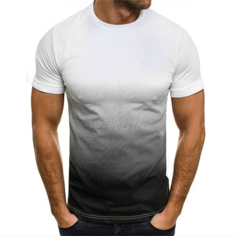 Camiseta fina de manga curta solta masculina, série gradiente, gola redonda impressa em 3D, top extragrande lazer, moda verão