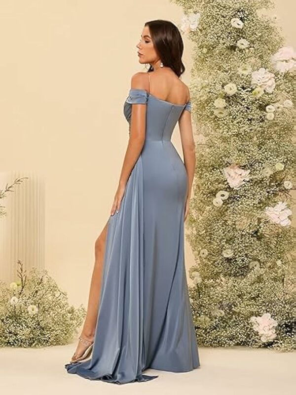 여성용 오프숄더 머메이드 무도회 드레스, 슬릿 플리츠 랩 새틴 포멀 이브닝 가운, 2024 여름 패션