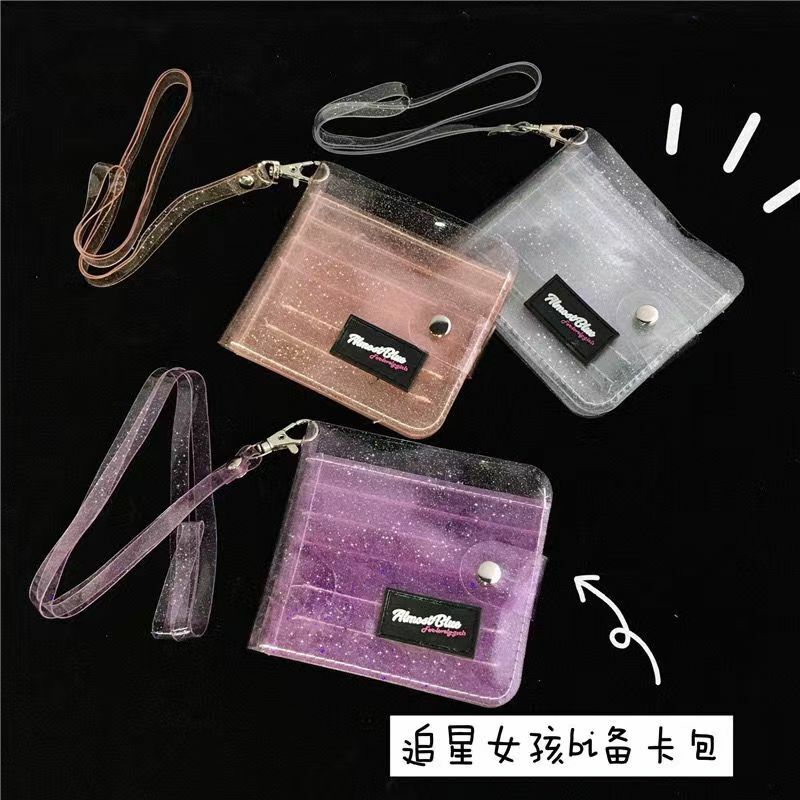 Chic Korean Jelly Coin Purse Lanyard Wallet for Trendy Star-Chasing Girls: Sparkling Card Holder Neck Strap Case,