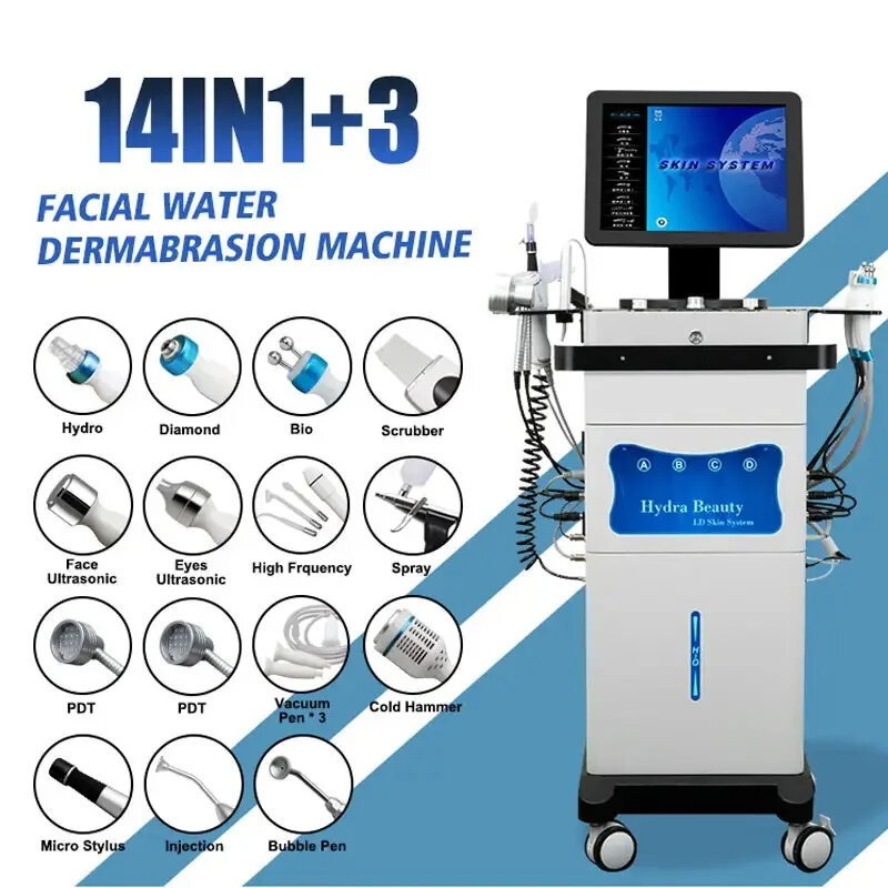 Najnowsze profesjonalne SPA 14 w 1 maszyna do czyszczenia twarzy dermabrazja diamentowa Aqua Peeling urządzenie do pielęgnacji skóry Hydra Salon kosmetyczny