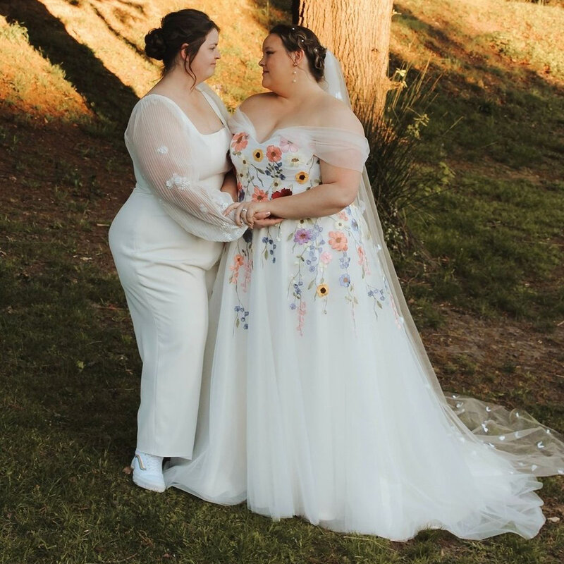 Robe de mariée en dentelle brodée de fleurs colorées pour femmes, robe A-ligne en tulle, robes de fête pour patients, photos réelles, 12362 #