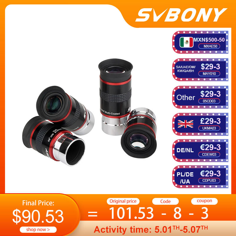 SVBONY Telescope Eyepieces FMC 1.25" 68° Ultra Wide Angle 6mm/ 9mm /15m /20mm for Astronomical Telescope