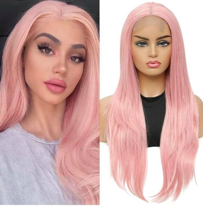 Peruca dianteira reta rosa para mulheres, peruca de cabelo humano frontal de renda HD, peruca cosplay colorida, escolha de venda, 13x6, 30"