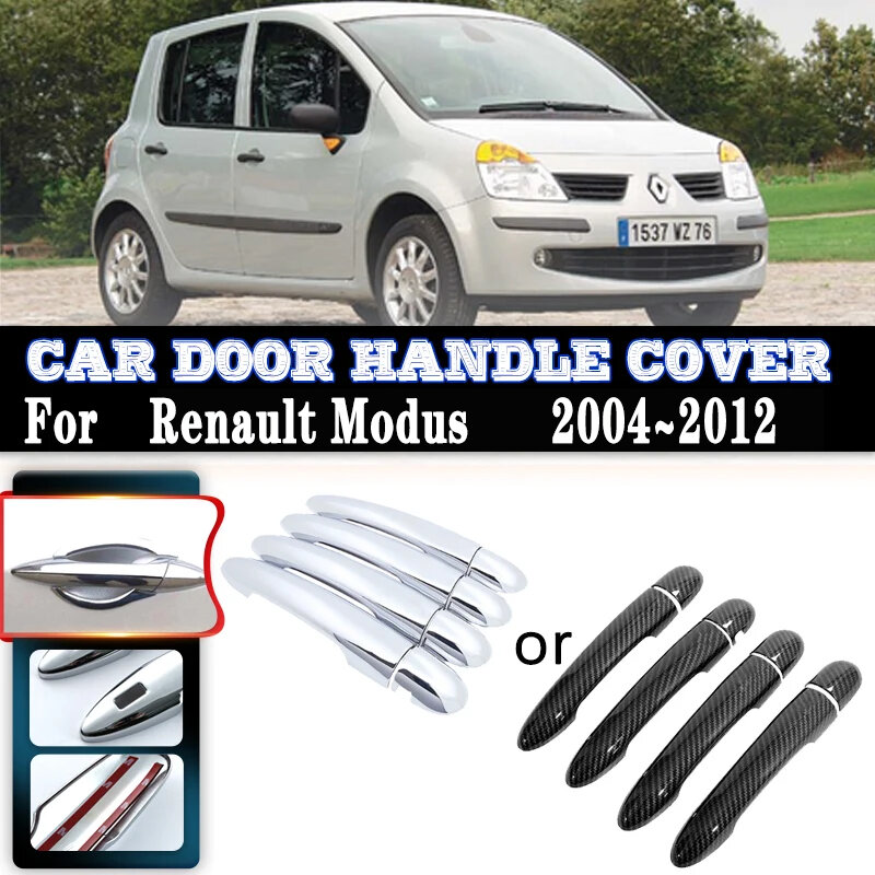 For Renault Modus 2008 Accessories 2004~2012 Car Carbon Fiber Handle Or Chrome Gloss Door Handles Cover Trim Set Car Accessories