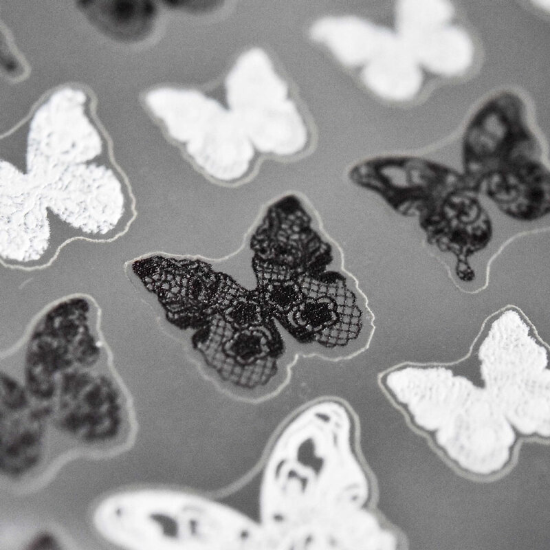 Etiqueta da arte do prego da coleção da borboleta, decoração ultra-fina 5D do slider, preto vívido, branco, rosa, azul, voando, auto-adesivo, decalques 3D