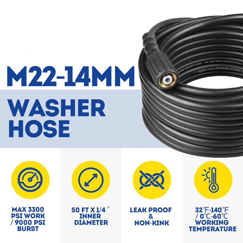 5-10M Tool Daily High Pressure Washer Hose for Replacement and Extension M22-14mm  to M22-15mm  Extension Coupler Kit