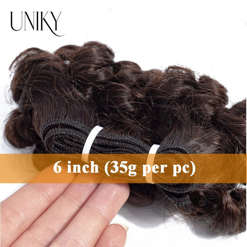 Unky Hair-Bouncy Curly Bundles, extensões de cabelo humano Remy, Natural Preto e Cor Marrom, Double Draw, Indian, 6in, Short Cut