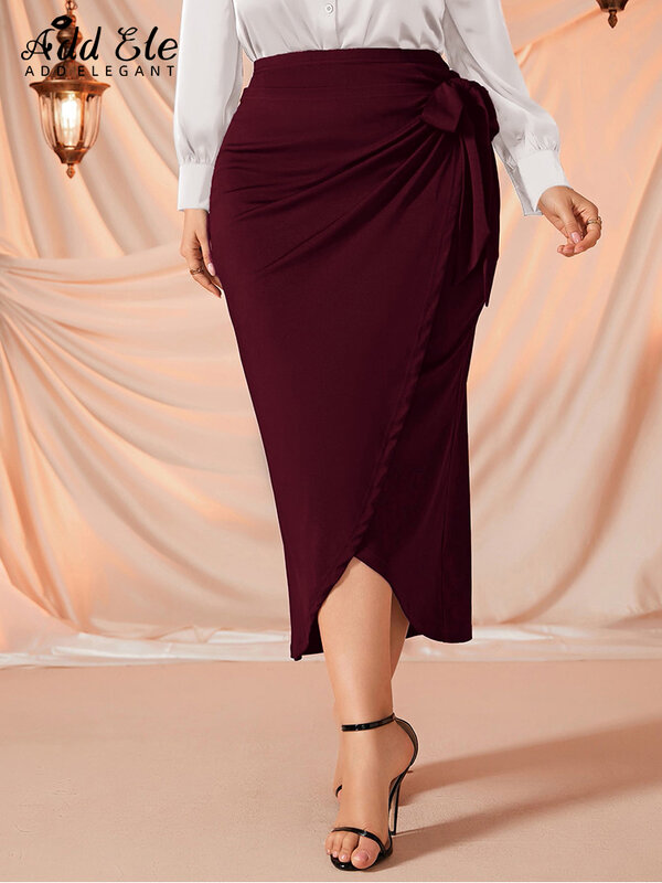 Add Elegant Autumn 2022 Plus Size Skirts for Women Waist Strap Asymmetrical Slim Female Office Lady Wrap Hip Pencil Skirt B1250