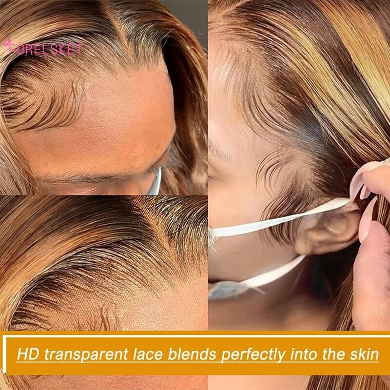 Фронтальный парик Honey блонд из человеческих волос, 13x4 дюймов, HD, прозрачная подсветка, Омбре, кружевные передние парики, искусственные волосы