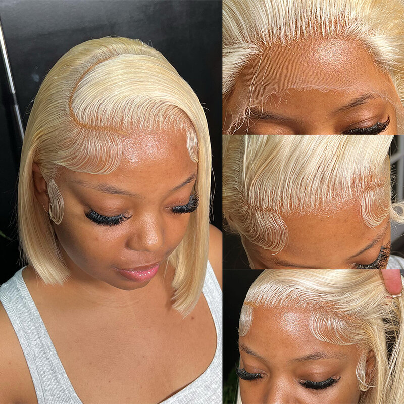 Fabeauty-Peluca de cabello humano liso de 13x4 para mujer, postizo de encaje Frontal, corte Bob corto, Color rubio miel, 613