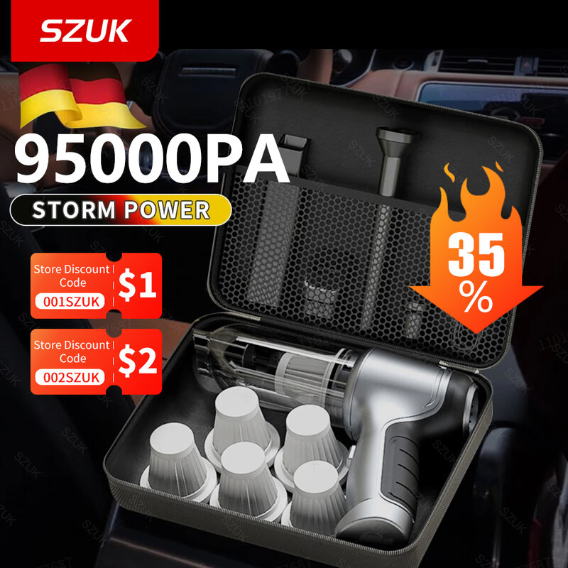 Szuk 95000pa Car Vacuum Cleamer Mini Manizing Machine для автомобиля Мощно