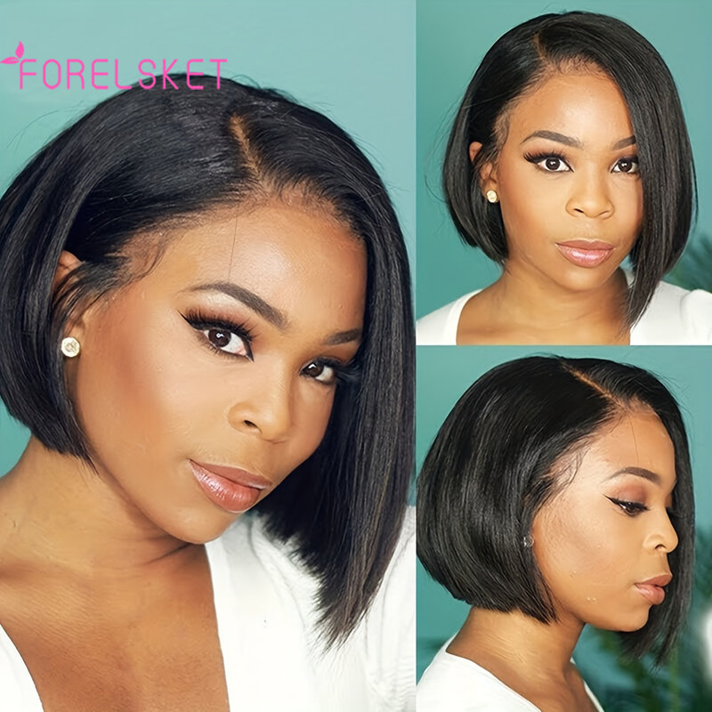 Wear Go Glueless Wig 150% Density Remy Human Hair Brazilian Straight Bob Wigs For Women T Part 13*5*1 Lace Frontal Natural Hair
