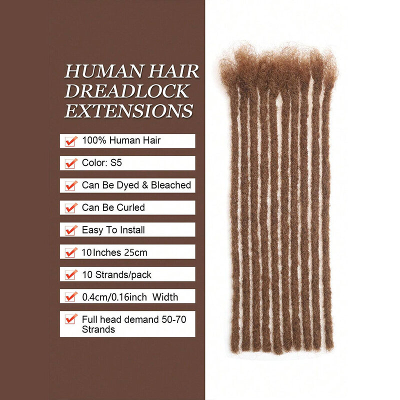 Extensiones de rastas de cabello humano, mechones permanentes hechos a mano, 40/60 cm de ancho, 20/0,6 hebras